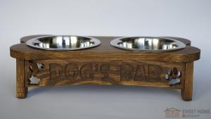 Feeder with dishes for dogs BONE with inscription - S